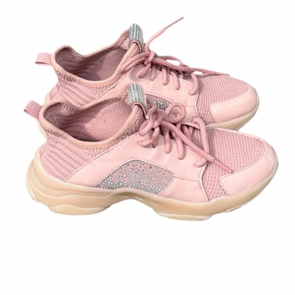 Steve Madden Trendy Pink Rhinestone Sneakers for Women Size 6